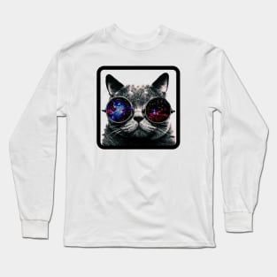 Cat with universe glasses Long Sleeve T-Shirt